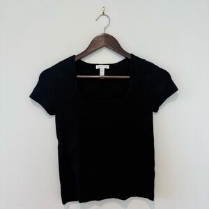 Leith Black Square Neck Ribbed Short Sleeve Top - Size S